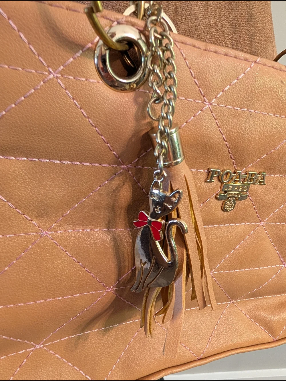 Quilted Tan Chain-Handle Shoulder Bag